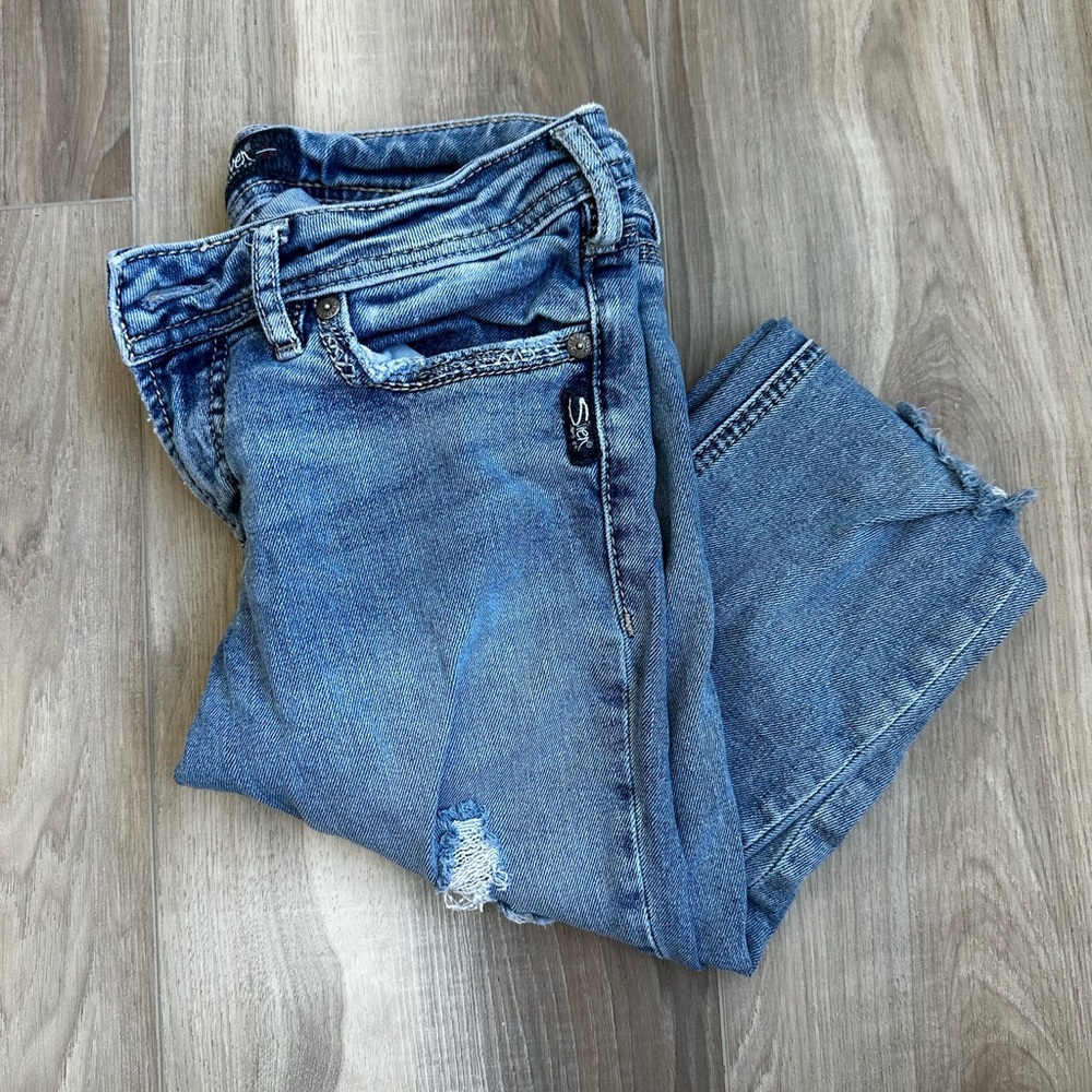 Silver Jeans Women's Distressed Blue Skinny Jeans